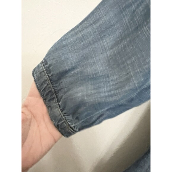 Elevenses Anthropologie Lyocell Split Neck Chambray Wagner Top Blouse Blue Small - Picture 5 of 9